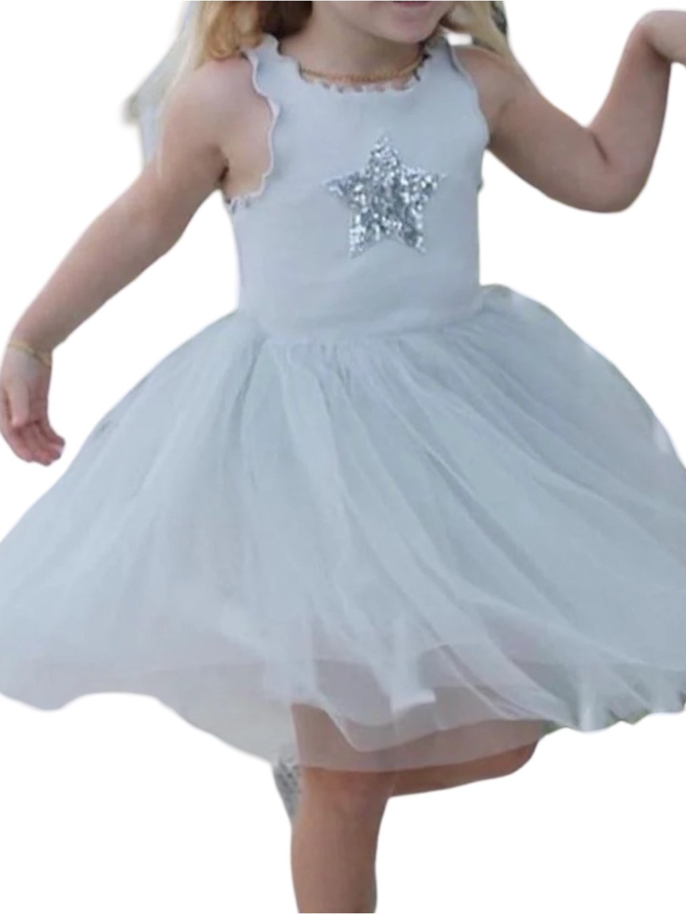 Petite Hailey Girls Sz 4 Gray Silver Sequin Star Light Gray Layered Tulle Dress